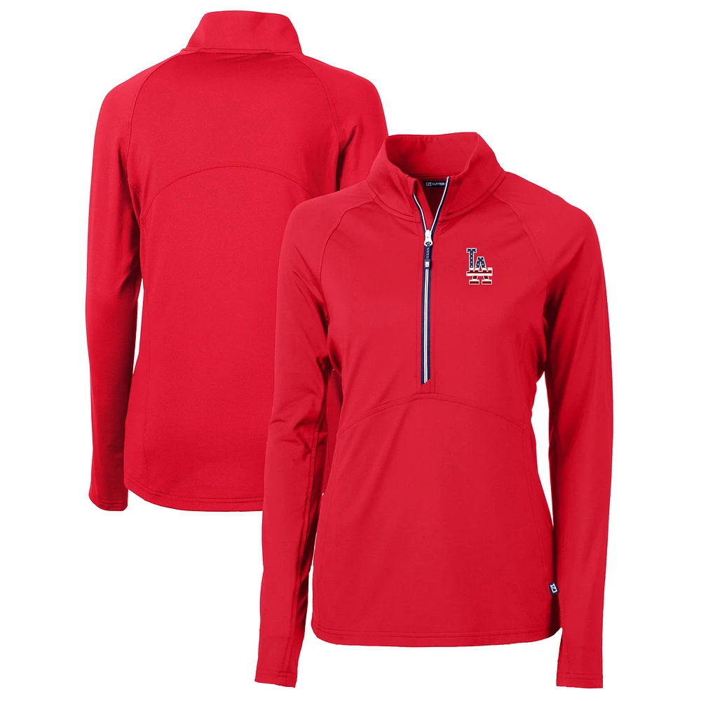 Women's Cutter & Buck Red Los Angeles Dodgers Americana Logo Adapt Eco Knit Stretch Recycled Half-Zip Pullover Top