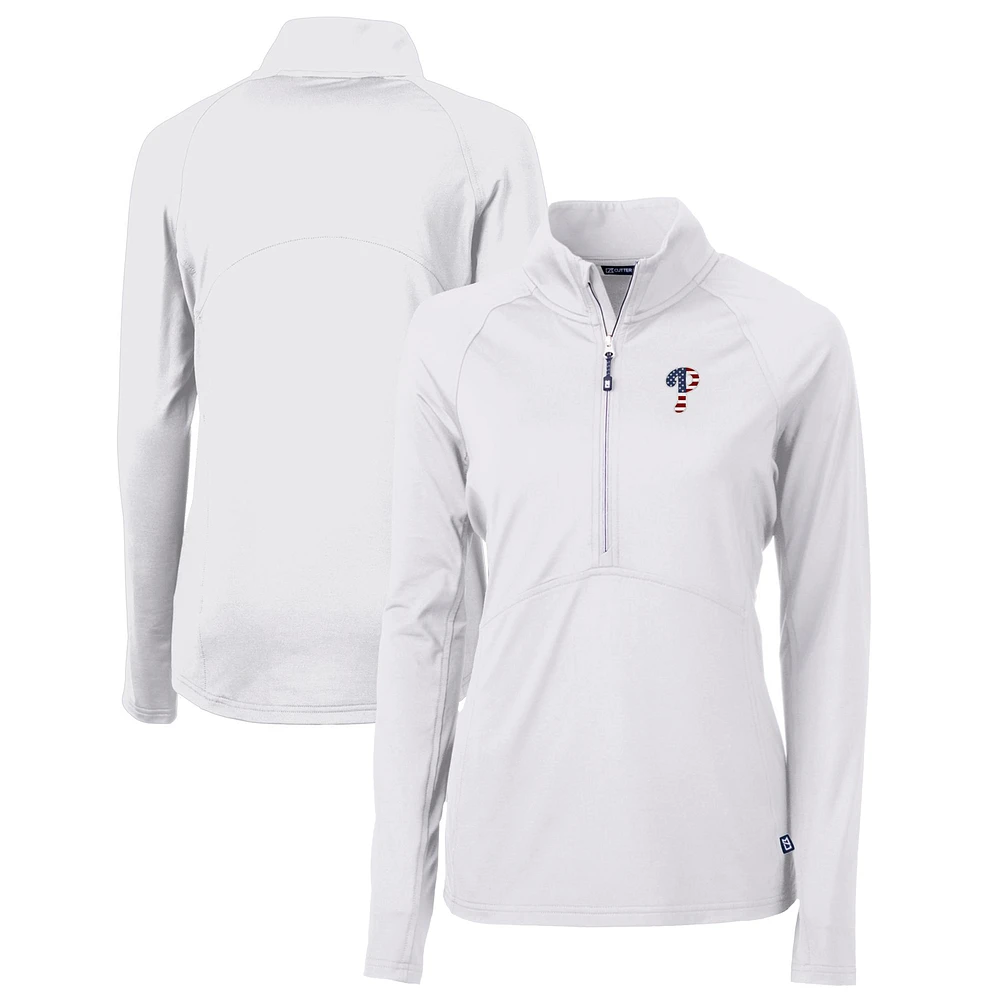 Women's Cutter & Buck Philadelphia Phillies Americana Logo Adapt Eco Knit Stretch Recycled Half-Zip Pullover Top