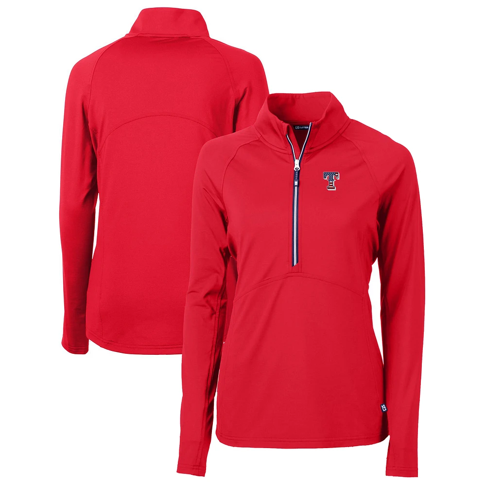 Women's Cutter & Buck Red Texas Rangers Americana Logo Adapt Eco Knit Stretch Recycled Half-Zip Pullover Top
