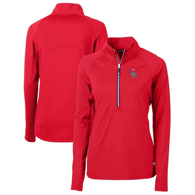Women's Cutter & Buck Red Colorado Rockies Americana Logo Adapt Eco Knit Stretch Recycled Half-Zip Pullover Top