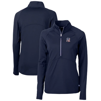 Women's Cutter & Buck Navy New York Yankees Americana Logo Adapt Eco Knit Stretch Recycled Half-Zip Pullover Top