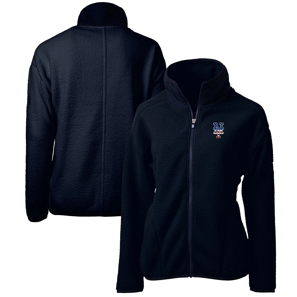 Women's Cutter & Buck Navy New York Mets Americana Logo Cascade Eco Sherpa Full-Zip Fleece Jacket