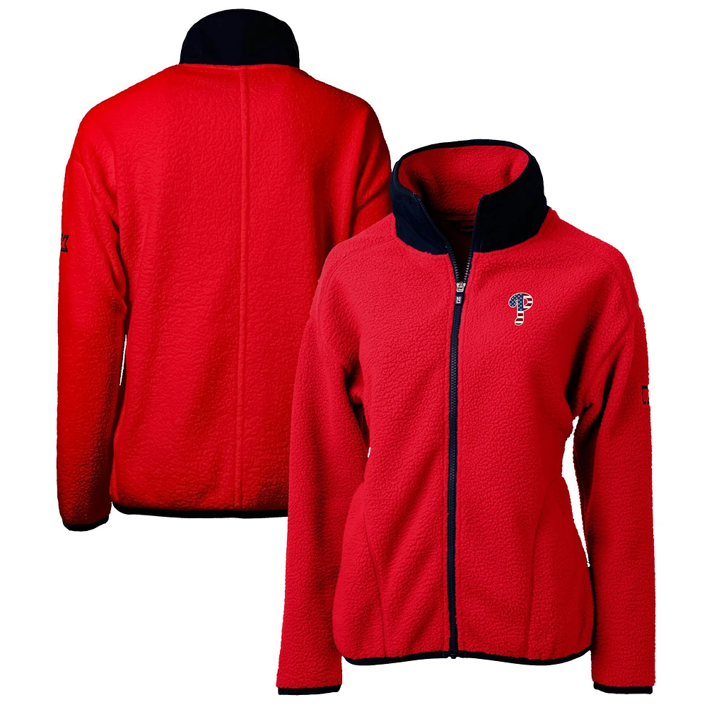 Women's Cutter & Buck Red Philadelphia Phillies Americana Logo Cascade Eco Sherpa Full-Zip Fleece Jacket