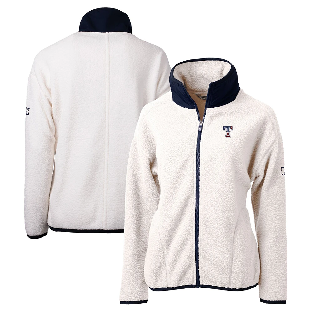 Women's Cutter & Buck White Texas Rangers Americana Logo Cascade Eco Sherpa Full-Zip Fleece Jacket