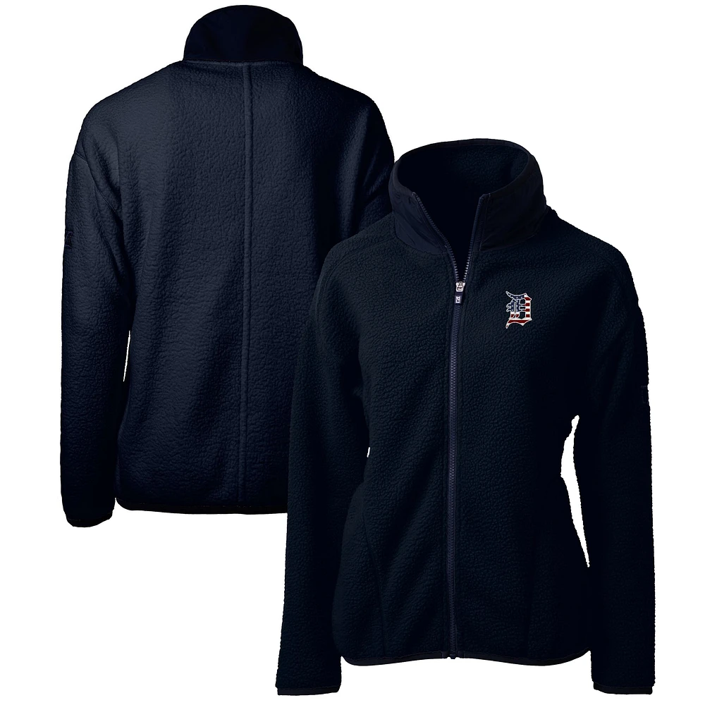 Women's Cutter & Buck Navy Detroit Tigers Americana Logo Cascade Eco Sherpa Full-Zip Fleece Jacket