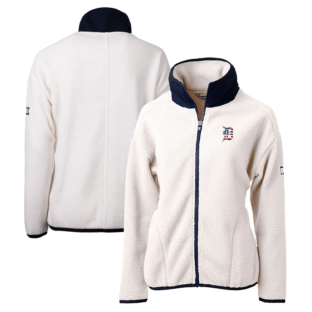 Women's Cutter & Buck White Detroit Tigers Americana Logo Cascade Eco Sherpa Full-Zip Fleece Jacket