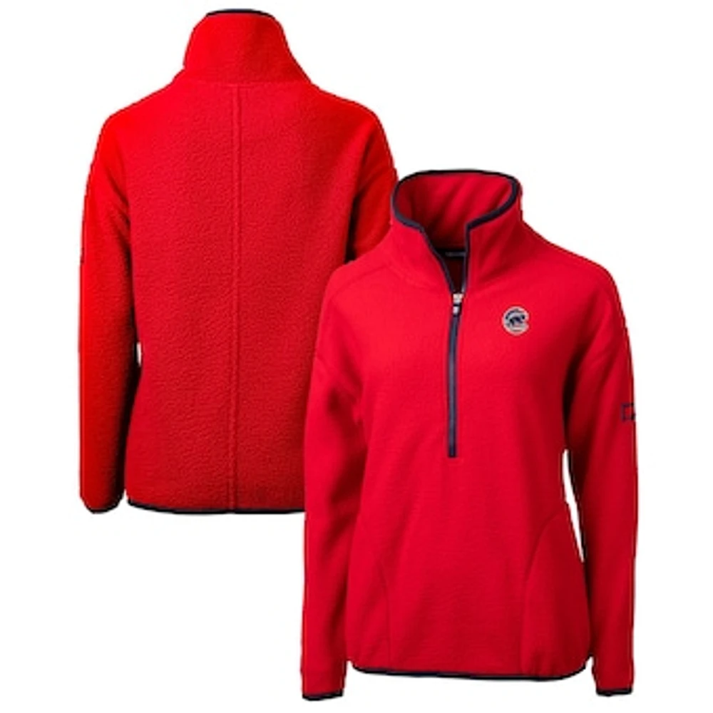 Women's Cutter & Buck Red Chicago Cubs Americana Logo Cascade Eco Sherpa Fleece Half-Zip Pullover Jacket
