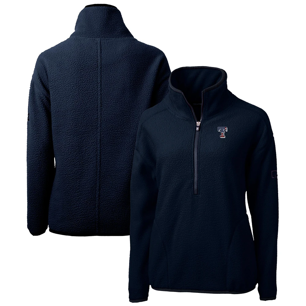 Women's Cutter & Buck Navy Texas Rangers Americana Logo Cascade Eco Sherpa Fleece Half-Zip Pullover Jacket