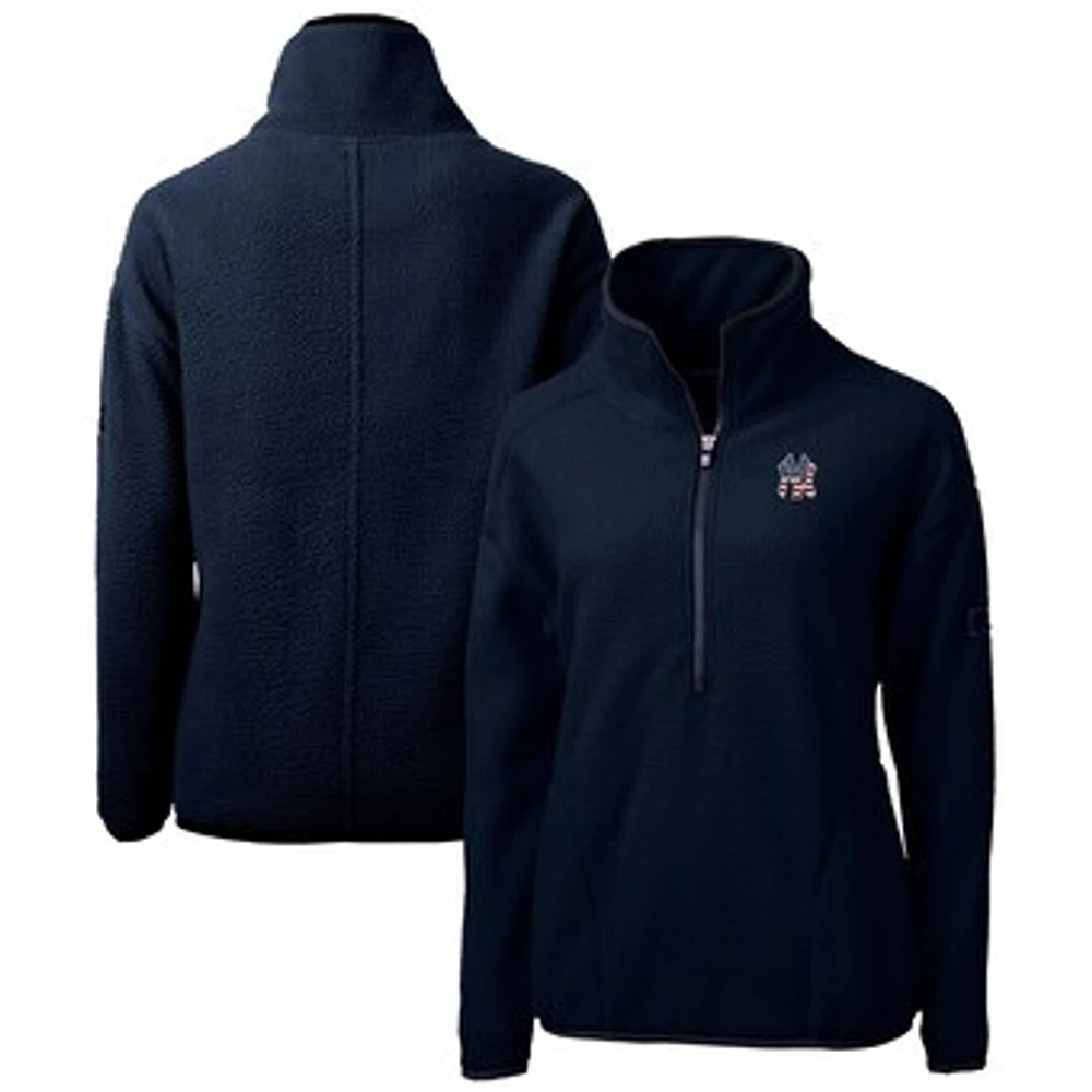 Women's Cutter & Buck Navy New York Yankees Americana Logo Cascade Eco Sherpa Fleece Half-Zip Pullover Jacket