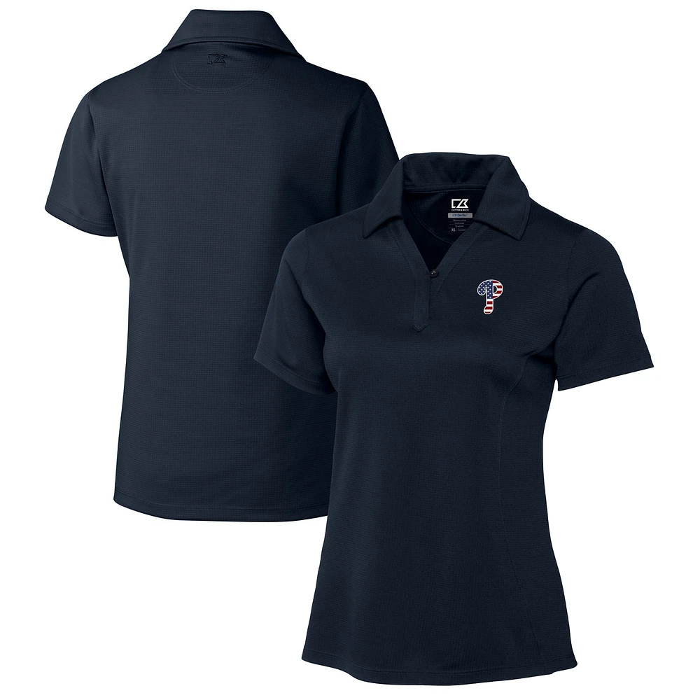 Women's Cutter & Buck Navy Philadelphia Phillies Americana Logo DryTec Genre Textured Solid Polo
