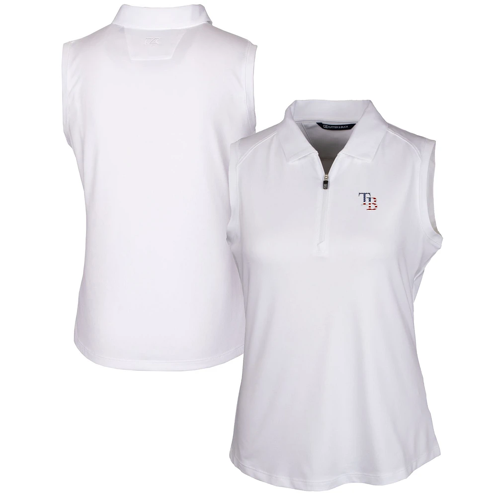 Women's Cutter & Buck White Tampa Bay Rays Americana Logo DryTec Forge Stretch Sleeveless Polo