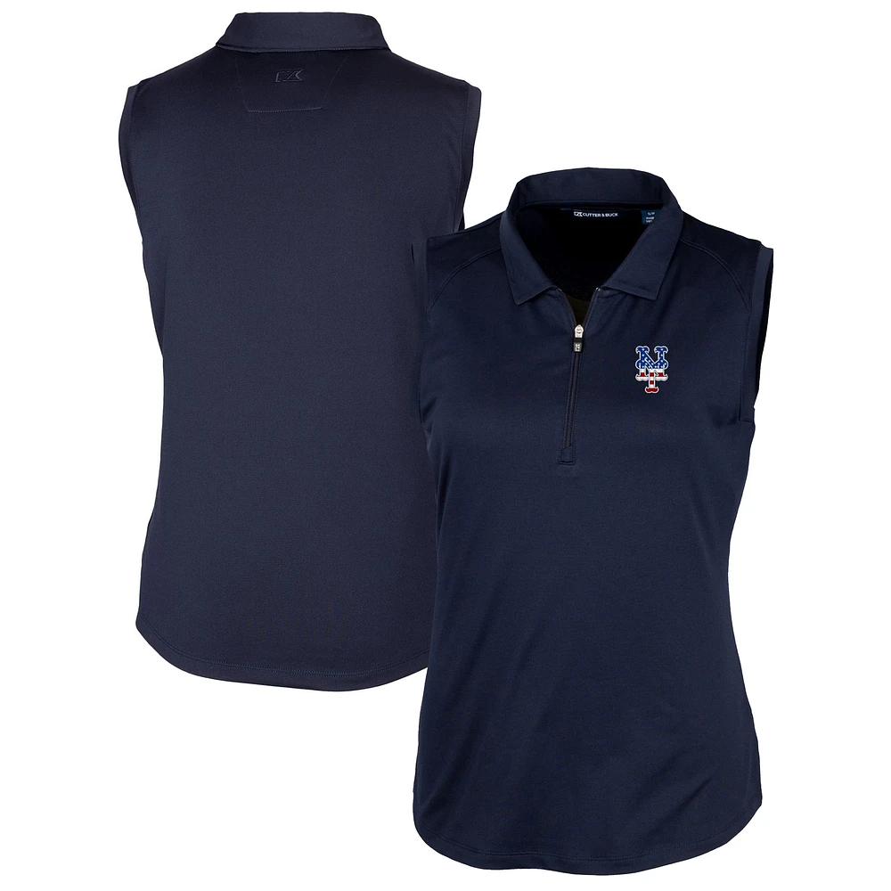 Women's Cutter & Buck Navy New York Mets Americana Logo DryTec Forge Stretch Sleeveless Polo