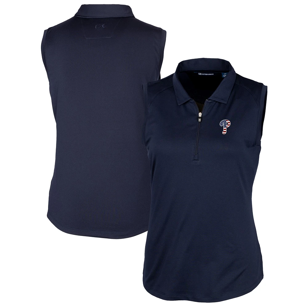Women's Cutter & Buck Navy Philadelphia Phillies Americana Logo DryTec Forge Stretch Sleeveless Polo