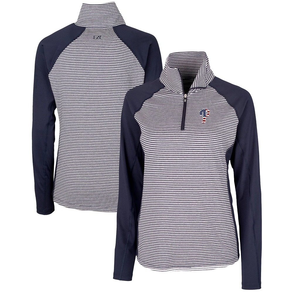 Women's Cutter & Buck Navy Philadelphia Phillies Americana Logo Forge Tonal Stripe Stretch Half-Zip Pullover Top