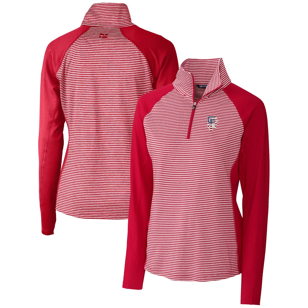 Women's Cutter & Buck Cardinal San Francisco Giants Americana Logo Forge Tonal Stripe Stretch Half-Zip Pullover Top