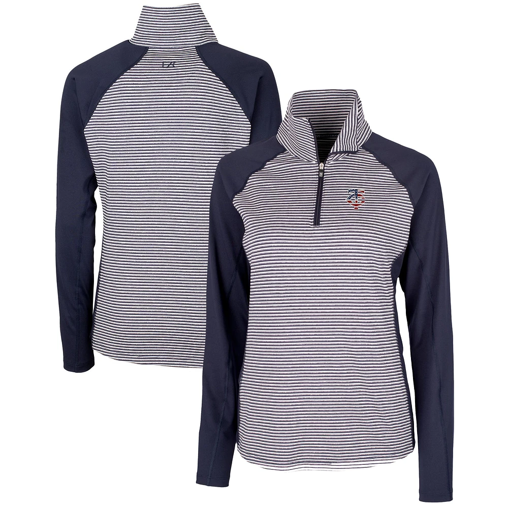 Women's Cutter & Buck Navy Minnesota Twins Americana Logo Forge Tonal Stripe Stretch Half-Zip Pullover Top