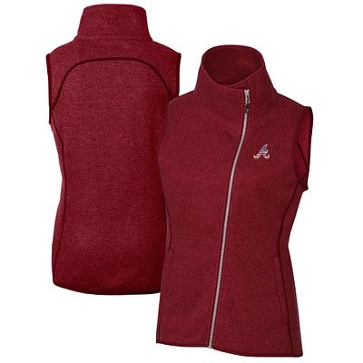 Women's Cutter & Buck Cardinal Atlanta Braves Americana Logo Mainsail Sweater-Knit Full-Zip Asymmetrical Vest