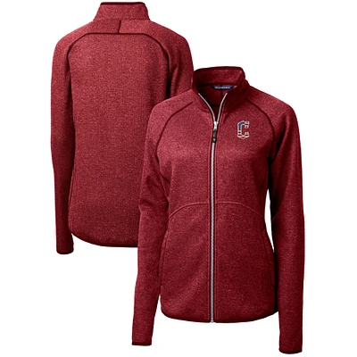 Women's Cutter & Buck Cardinal Cleveland Guardians Americana Logo Mainsail Sweater-Knit Full-Zip Jacket