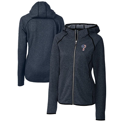 Women's Cutter & Buck Heather Navy Philadelphia Phillies Americana Logo Mainsail Sweater-Knit Full-Zip Hoodie