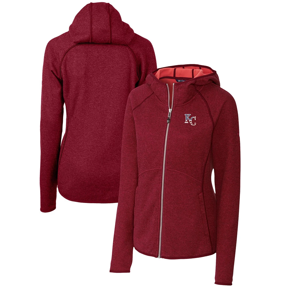Women's Cutter & Buck Cardinal Kansas City Royals Americana Logo Mainsail Sweater-Knit Full-Zip Hoodie