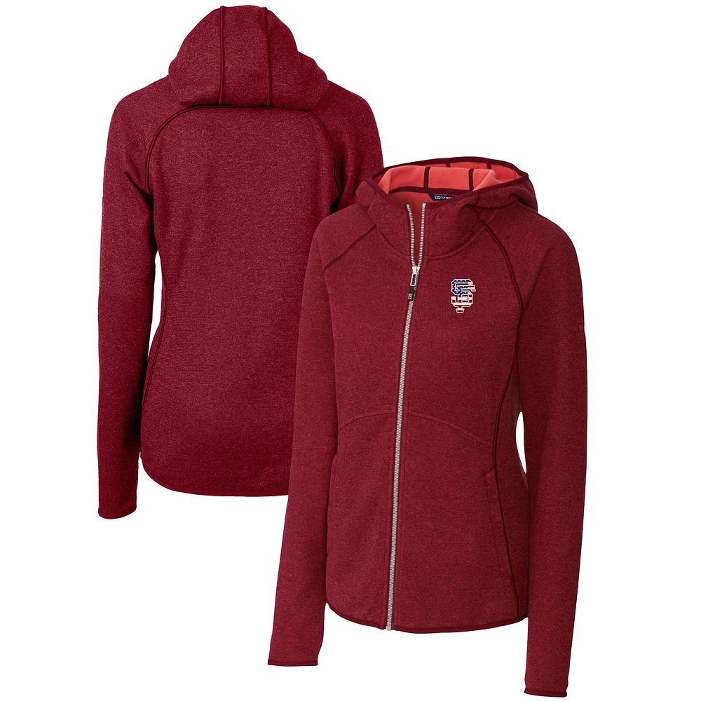 Women's Cutter & Buck Cardinal San Francisco Giants Americana Logo Mainsail Sweater-Knit Full-Zip Hoodie