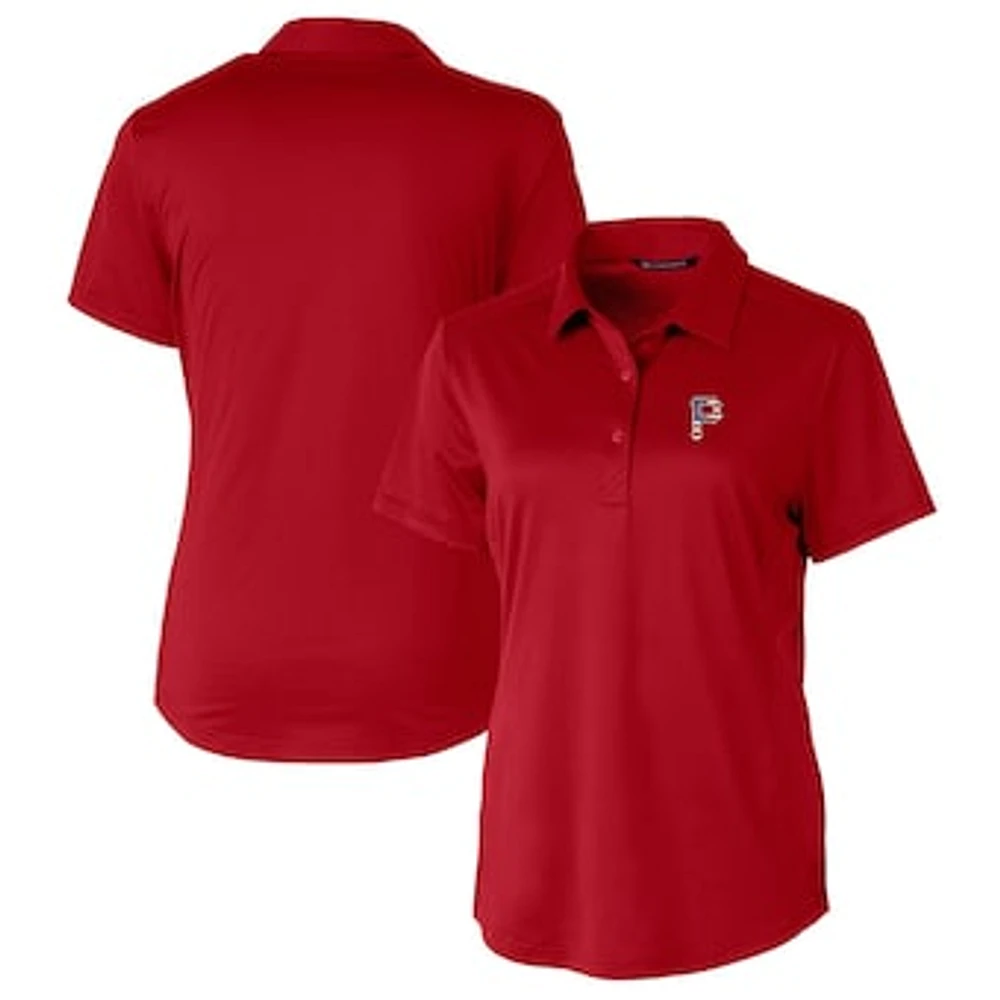 Women's Cutter & Buck Red Pittsburgh Pirates Americana Logo Prospect DryTec Textured Stretch Polo