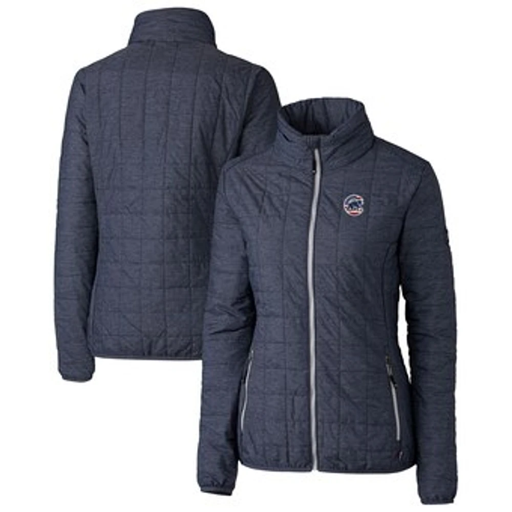 Women's Cutter & Buck Heather Navy Chicago Cubs Americana Logo Rainier PrimaLoft Eco Insulated Full-Zip Puffer Jacket