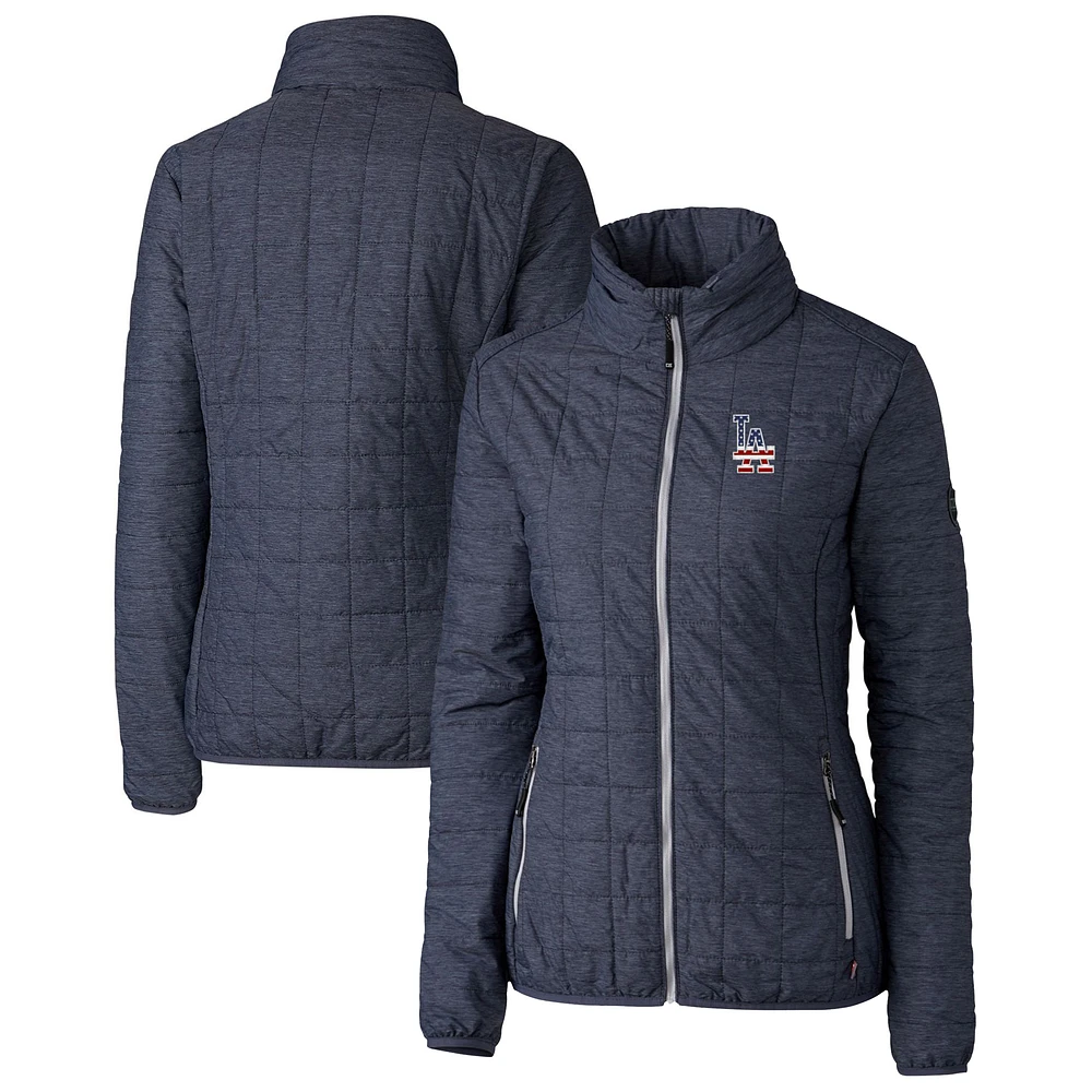 Women's Cutter & Buck Heather Navy Los Angeles Dodgers Americana Logo Rainier PrimaLoft Eco Insulated Full-Zip Puffer Jacket