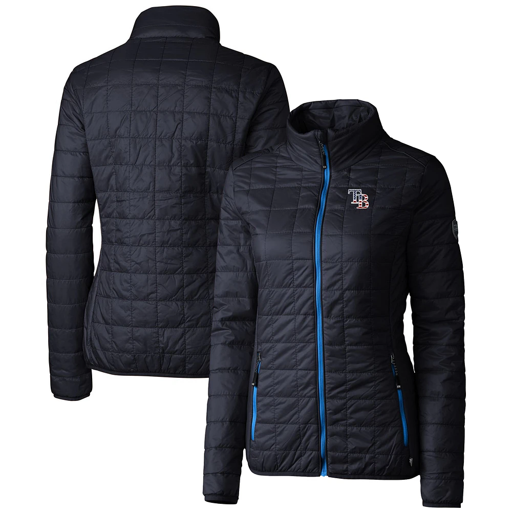 Women's Cutter & Buck Navy Tampa Bay Rays Americana Logo Rainier PrimaLoft Eco Insulated Full-Zip Puffer Jacket