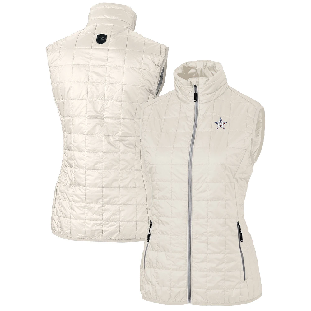 Women's Cutter & Buck Cream Houston Astros Americana Logo Rainier PrimaLoft Womens Eco Insulated Full-Zip Puffer Vest