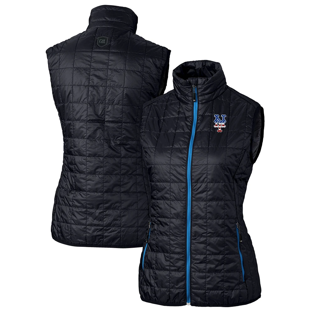 Women's Cutter & Buck Navy New York Mets Americana Logo Rainier PrimaLoft Womens Eco Insulated Full-Zip Puffer Vest