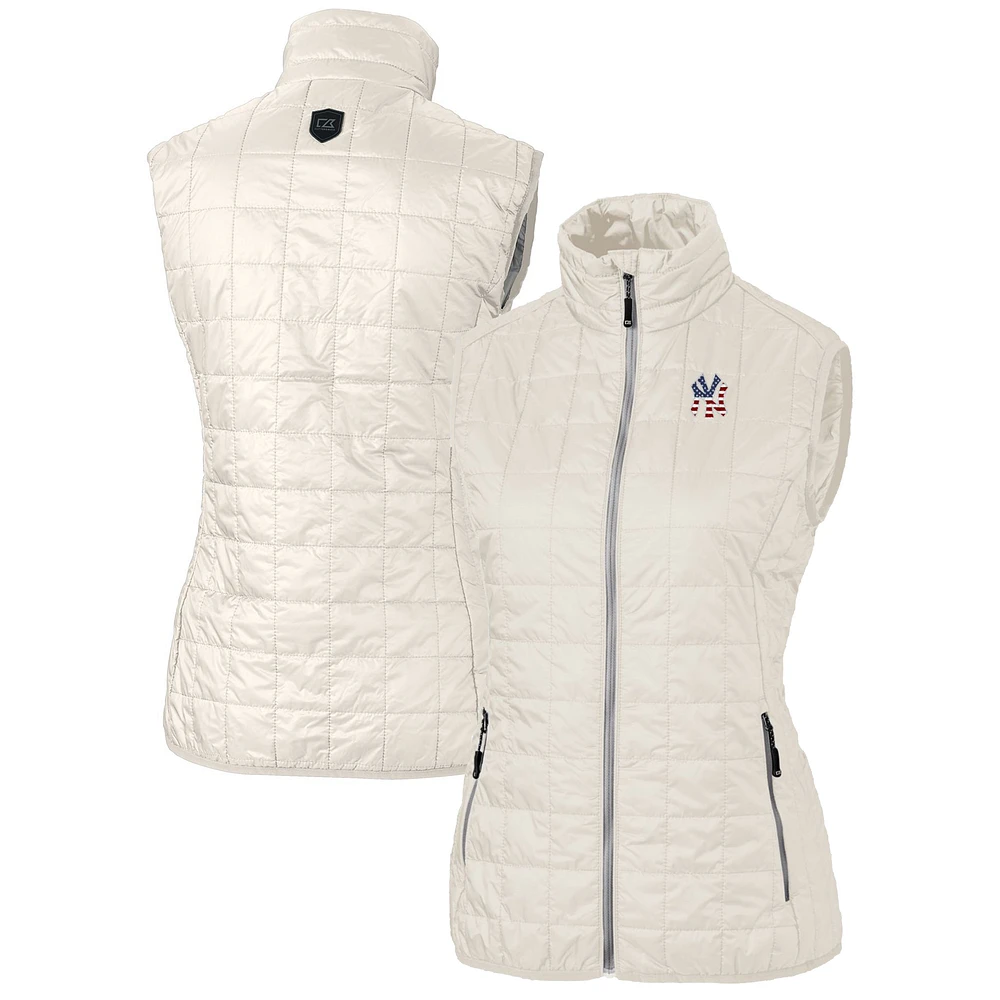 Women's Cutter & Buck Cream New York Yankees Americana Logo Rainier PrimaLoft Womens Eco Insulated Full-Zip Puffer Vest