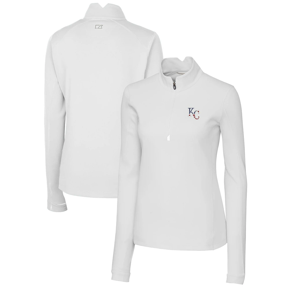 Women's Cutter & Buck White Kansas City Royals Americana Logo DryTec Traverse Stretch Quarter-Zip Pullover Top