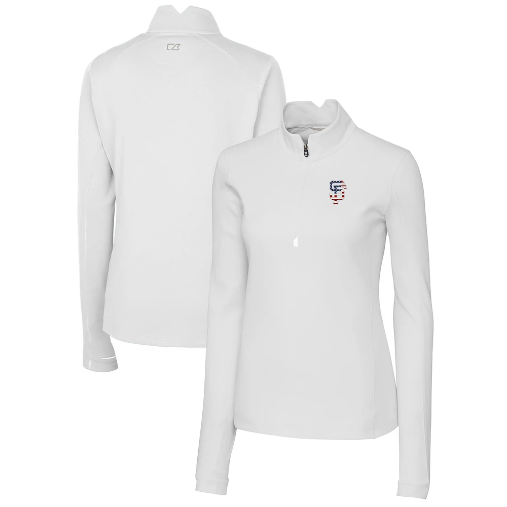 Women's Cutter & Buck White San Francisco Giants Americana Logo DryTec Traverse Stretch Quarter-Zip Pullover Top
