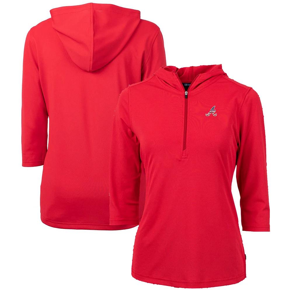 Women's Cutter & Buck Red Atlanta Braves Americana Logo DryTec Virtue Eco Pique Recycled Half-Zip Pullover Hoodie
