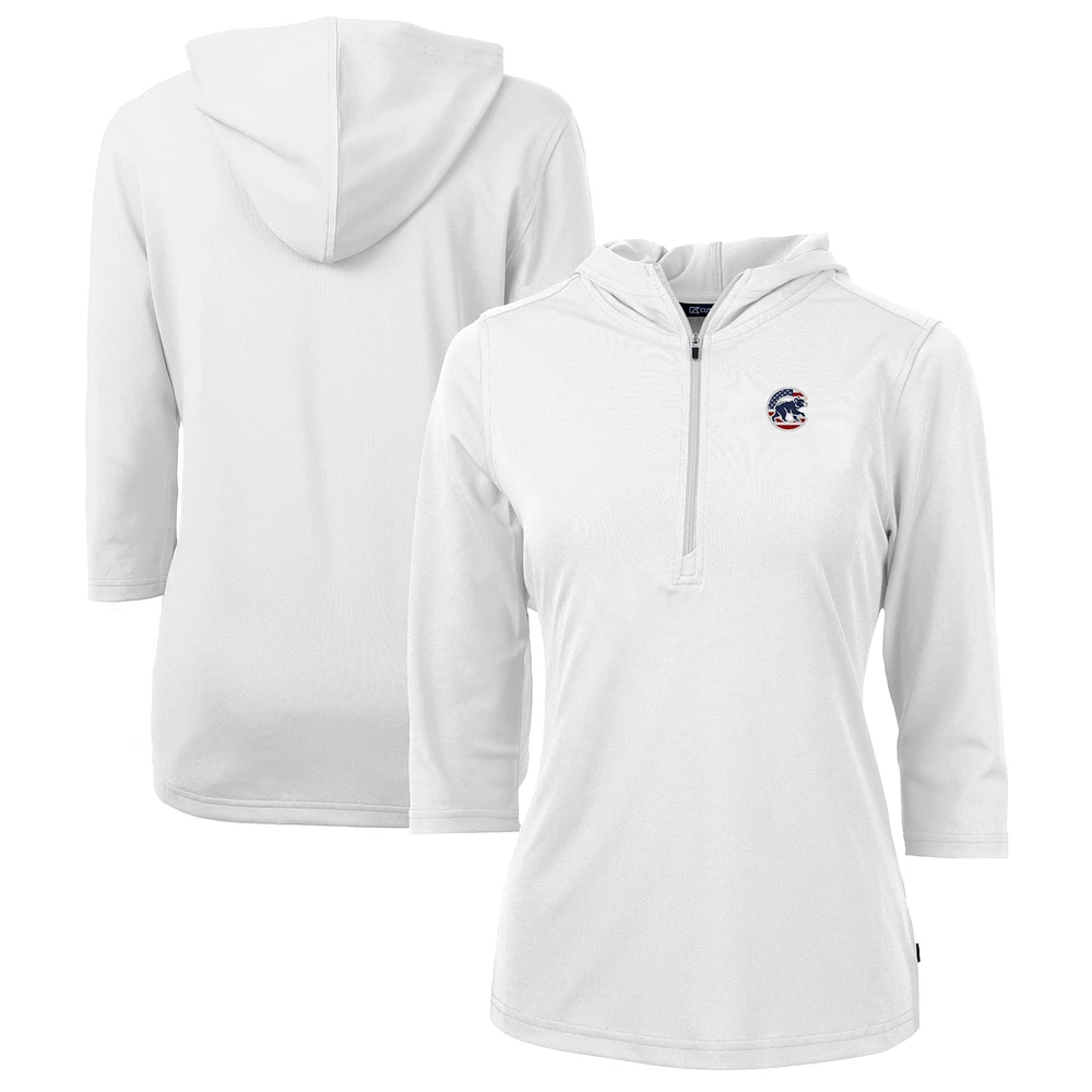 Women's Cutter & Buck White Chicago Cubs Americana Logo DryTec Virtue Eco Pique Recycled Half-Zip Pullover Hoodie