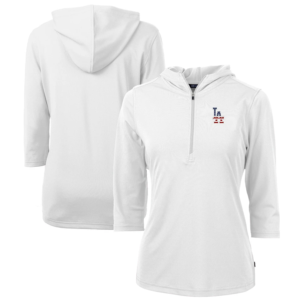 Women's Cutter & Buck White Los Angeles Dodgers Americana Logo DryTec Virtue Eco Pique Recycled Half-Zip Pullover Hoodie