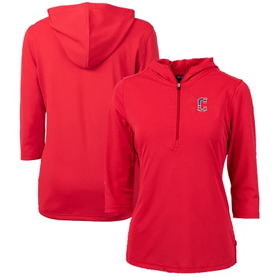Women's Cutter & Buck Red Cleveland Guardians Americana Logo DryTec Virtue Eco Pique Recycled Half-Zip Pullover Hoodie
