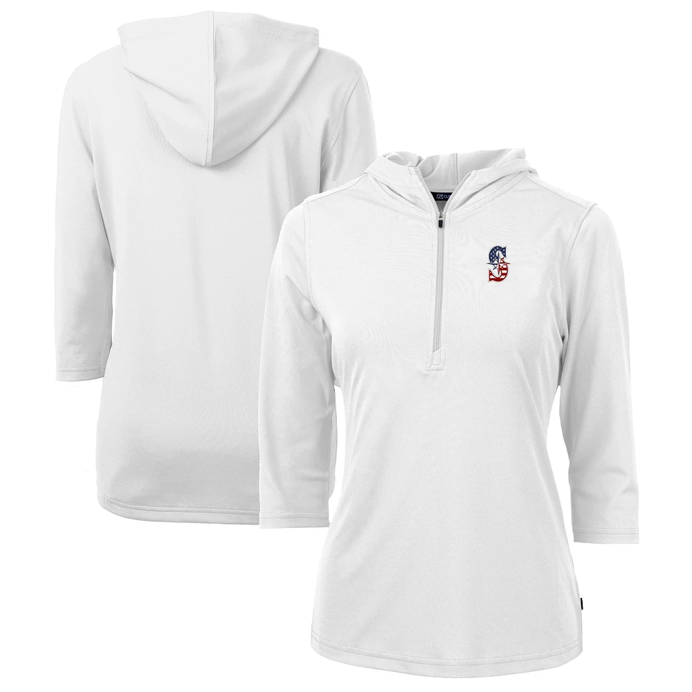 Women's Cutter & Buck White Seattle Mariners Americana Logo DryTec Virtue Eco Pique Recycled Half-Zip Pullover Hoodie