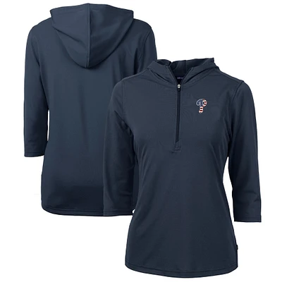 Women's Cutter & Buck Navy Philadelphia Phillies Americana Logo DryTec Virtue Eco Pique Recycled Half-Zip Pullover Hoodie