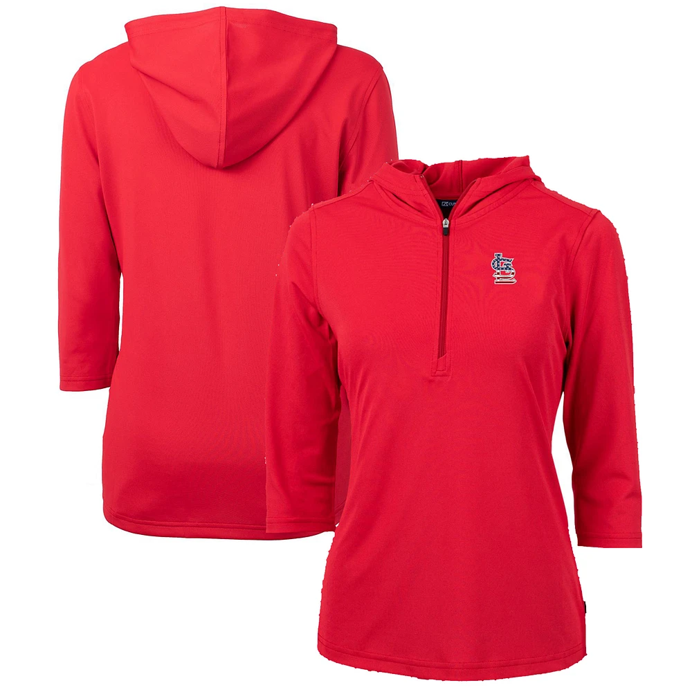 Women's Cutter & Buck Red St. Louis Cardinals Americana Logo DryTec Virtue Eco Pique Recycled Half-Zip Pullover Hoodie