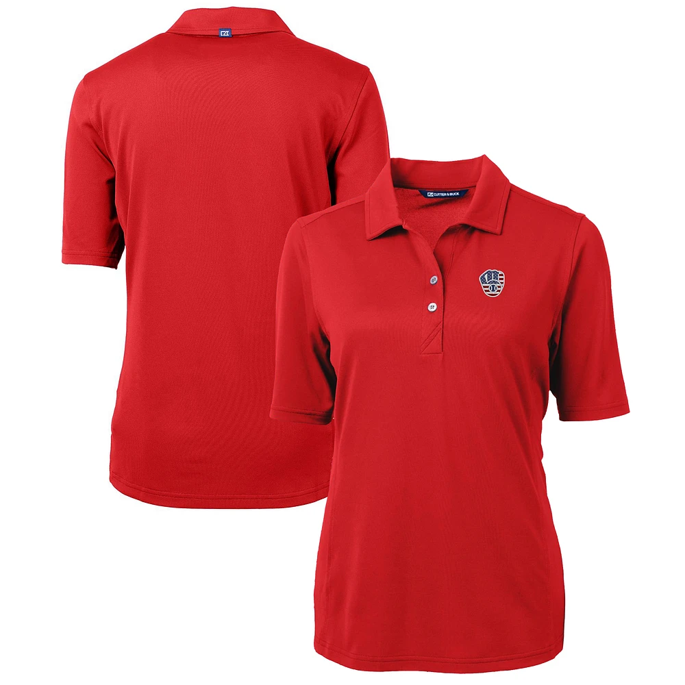 Women's Cutter & Buck Red Milwaukee Brewers Americana Logo DryTec Virtue Eco Pique Recycled Polo