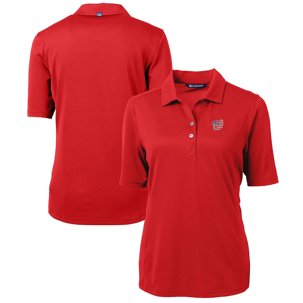 Women's Cutter & Buck Red Washington Nationals Americana Logo DryTec Virtue Eco Pique Recycled Polo
