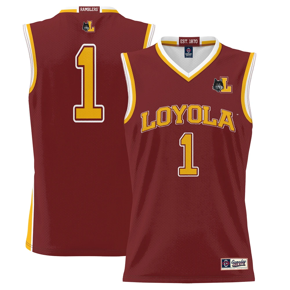 Youth GameDay Greats #1 Maroon Loyola Chicago Ramblers Lightweight Basketball Jersey