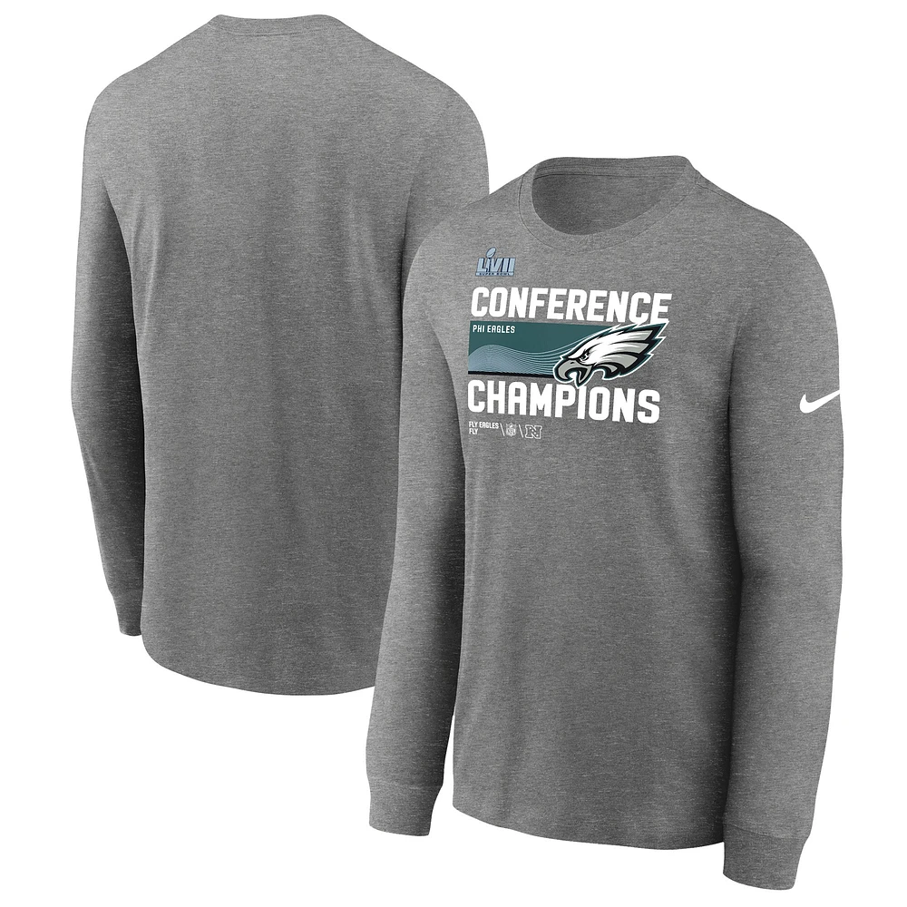 Men's Nike Charcoal Philadelphia Eagles 2022 NFC Champions Locker Room Trophy Collection Long Sleeve T-Shirt