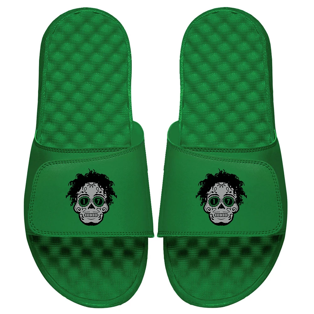Men's ISlide x BreakingT Garrett Wilson Kelly Green NFLPA Sugar Skull Slide Sandals
