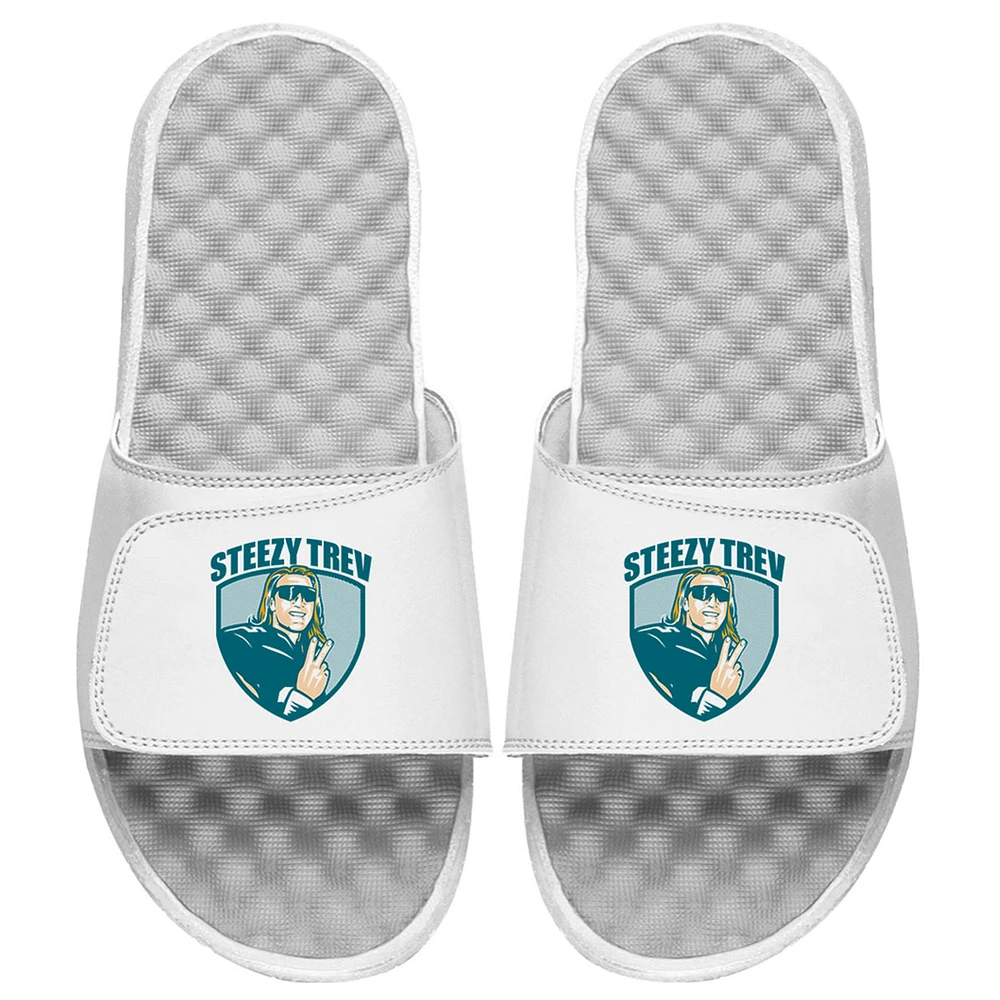 Youth ISlide x BreakingT Trevor Lawrence White NFLPA Steezy Trev Slide Sandals