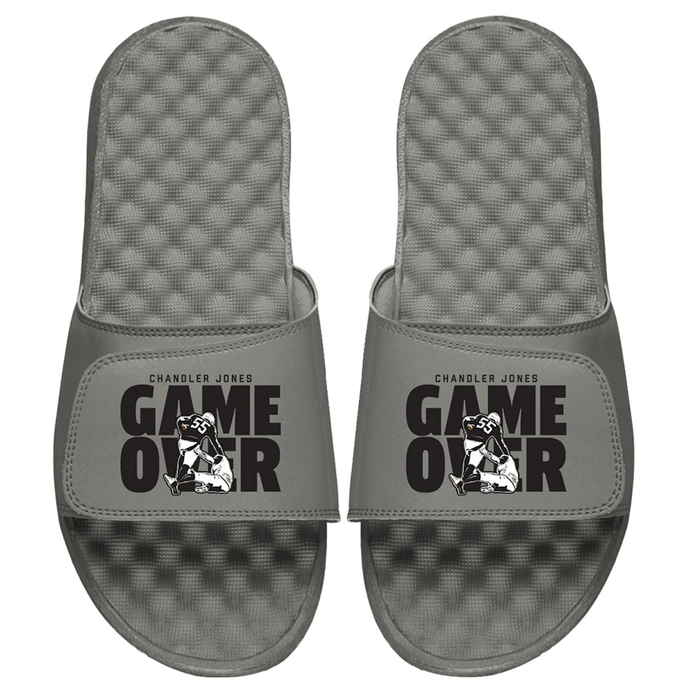 Youth ISlide x BreakingT Chandler Jones Gray NFLPA Game Over Slide Sandals