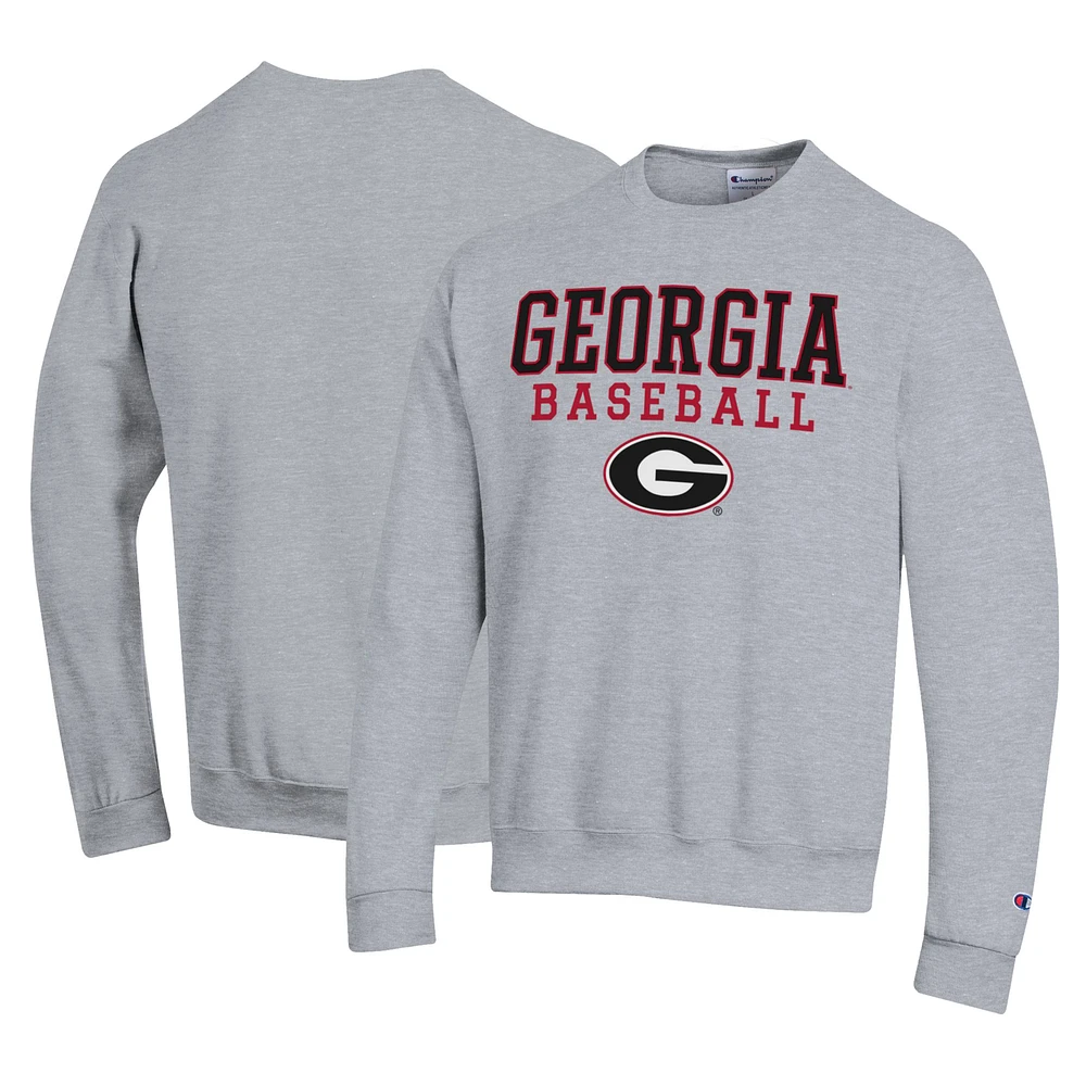 Men's Champion Gray Georgia Bulldogs Stack Logo Baseball Powerblend Pullover Sweatshirt