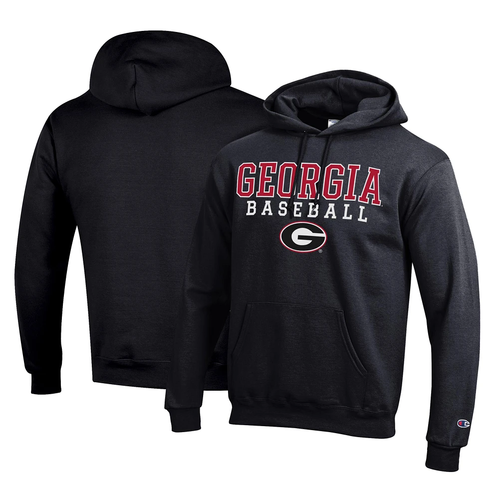 Men's Champion Georgia Bulldogs Stack Logo Baseball Powerblend Pullover Hoodie